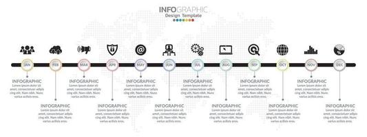 projeto de infográficos de linha do tempo por 12 meses com conceito de negócio vetor