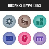 Conjunto de 6 ícones de vetor glifo empresarial exclusivo