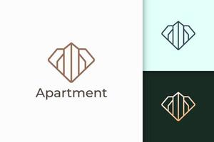 logotipo do apartamento ou propriedade em formato de diamante para negócios imobiliários vetor