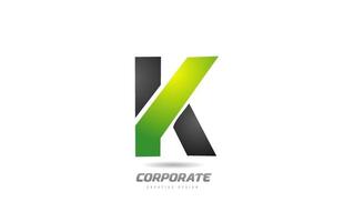 Ícone de design do alfabeto da letra k do logotipo verde preto para negócios vetor
