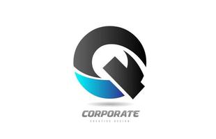 letra do alfabeto preto azul q design do ícone do logotipo para negócios vetor