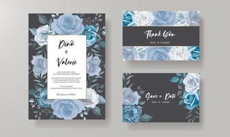 cartão de convite de casamento moderno com flores azuis vetor