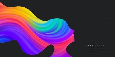 rosto de mulher com linhas coloridas de onda dinâmica retrato 3D vetor