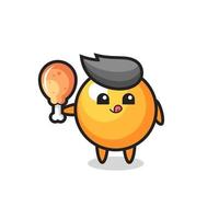Mascote fofo da bola de pingue-pongue comendo frango frito vetor