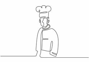 desenho de linha contínua de chef confiante em pé vetor