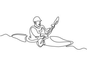 contínuo um desenho de linha do jogador de esporte de canoa. vetor de atleta