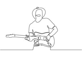um desenho de linha de homem com guitarra elétrica de rock. vetor