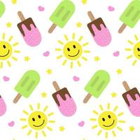 padrão sem emenda de verão, elementos coloridos. sol sorridente e sorvetes vetor