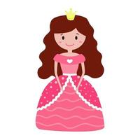 princesa bonito dos desenhos animados em lindo vestido rosa e coroa. impressão de garotas vetor