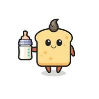 personagem de desenho animado de pão de bebê com garrafa de leite vetor