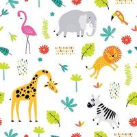 padrão infantil sem costura com desenhos animados de animais da selva