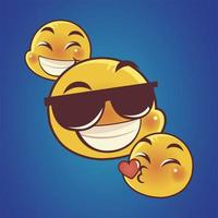 emoji enfrenta expressão reação mídia social beijo feliz e óculos de sol vetor