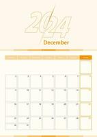 moderno vetor vertical calendário Folha para dezembro 2024, planejador dentro inglês.
