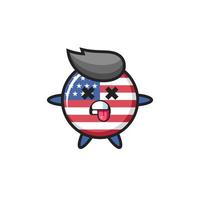 personagem do fofo emblema da bandeira dos Estados Unidos com pose de morto vetor