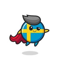 O personagem super-herói fofo com o emblema da bandeira da Suécia está voando vetor