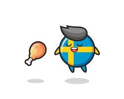 distintivo bonito da bandeira da Suécia flutuando e tentado por causa do frango frito vetor