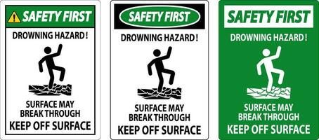 segurança primeiro placa afogamento perigo - superfície pode pausa através, manter fora superfície vetor