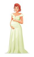 feliz grávida mulher segurando dela barriga vetor desenho animado ilustração