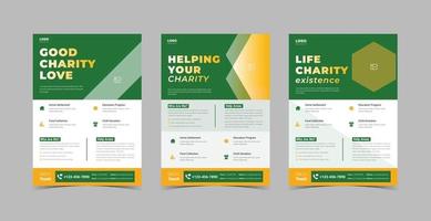 pacote de modelo de design de folheto de apoio a caridade vetor