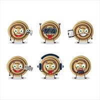biscoitos espiral desenho animado personagem estão jogando jogos com vários fofa emoticons vetor