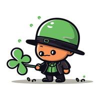 fofa duende segurando trevo st. patricks dia desenho animado vetor ilustração