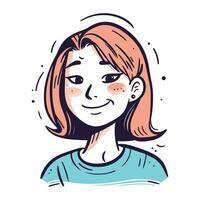 vetor ilustração do uma menina com vermelho cabelo e azul t camisa.