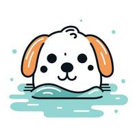 fofa desenho animado cachorro dentro água. vetor ilustração dentro plano estilo.
