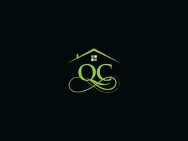 minimalista qc luxo casa logotipo, real Estado qc logotipo ícone para construção o negócio vetor