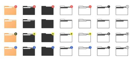 computador pastas dentro plano estilo. uma ampla conjunto do vários pastas dentro diferente projetos. Novo mensagem. prioridade placa. uma questão marca vetor