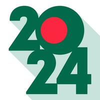 feliz Novo ano 2024, grandes sombra bandeira com Bangladesh bandeira dentro. vetor ilustração.
