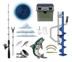 conjunto de equipamento de pesca de inverno vetor