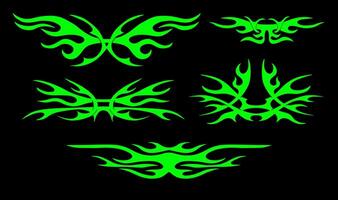 neo tribal tatuagem definir, néon céltico gótico cyber corpo enfeite formas kit, abstrato havaiano placa. maori manga símbolo ano 2000 polinésio metal abstrato simetria redemoinho asa. vetor silhueta clipart