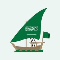 velho saudita Navegando barco dhow com saudita arábia bandeira Projeto vetor