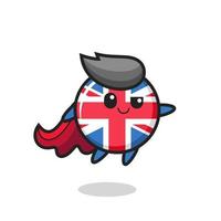 O personagem super-herói fofo com o emblema da bandeira do Reino Unido está voando vetor