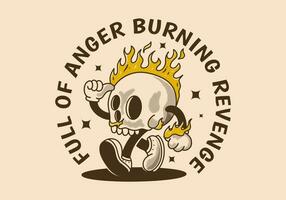 cheio do raiva, queimando vingança. mascote personagem ilustração do queimando crânio vetor