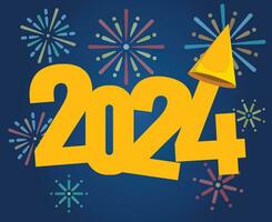 2024 feliz Novo ano feriado Projeto amarelo abstrato vetor logotipo símbolo ilustração com azul fundo