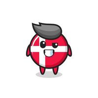 Mascote fofo do emblema da bandeira da Dinamarca com um rosto otimista vetor