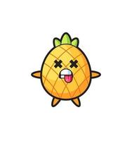 personagem do abacaxi fofo com pose de morto vetor