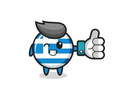 bandeira da grécia fofa com símbolo de polegar para cima nas redes sociais vetor