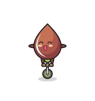 o personagem de gota de chocolate fofa está andando de bicicleta de circo vetor