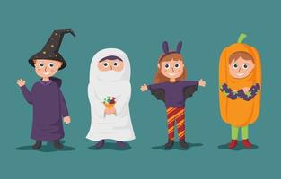 crianças vestem fantasia de festa de halloween vetor