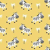 zebras e Palmeiras árvore mão retirou. colorida desatado padronizar com animais. decorativo fofa papel de parede, Boa para impressão. vetor