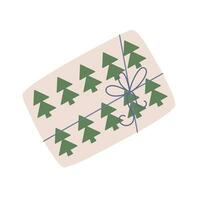 caixa de presente de natal com ilustração vetorial de fita e arco, feliz natal e feliz ano novo festivo tradicional decoração de férias de inverno, ornamento para cartaz, cartão de saudação, adesivo vetor