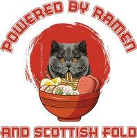 ramen Sushi escocês dobra gato vetor ilustrações para gráfico projeto, camiseta impressões, cartazes, e canecas.