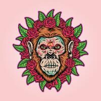 macaco muertos floral açúcar crânio vetor ilustrações para seu trabalhos logotipo, mercadoria camiseta, adesivos e rótulo desenhos, poster, cumprimento cartões publicidade o negócio companhia ou marcas.