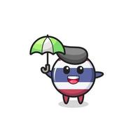 ilustração fofa do emblema da bandeira da Tailândia segurando um guarda-chuva vetor