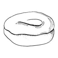 vetor simples rosquinha com Esmalte mão desenhado Preto e branco gráfico ilustração. lado visualizar, para padaria e cafeteria