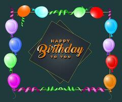 feliz aniversário para você texto com balão e confete decoração elemento para nascimento dia celebração cumprimento cartão Projeto. vetor ilustração