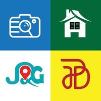 conjunto conjunto de câmera de logotipo minimalista, casa, monograma jg e pd vetor