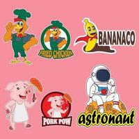 mascote personagem de desenho animado logotipo frango, super banana, porco, astronauta vetor